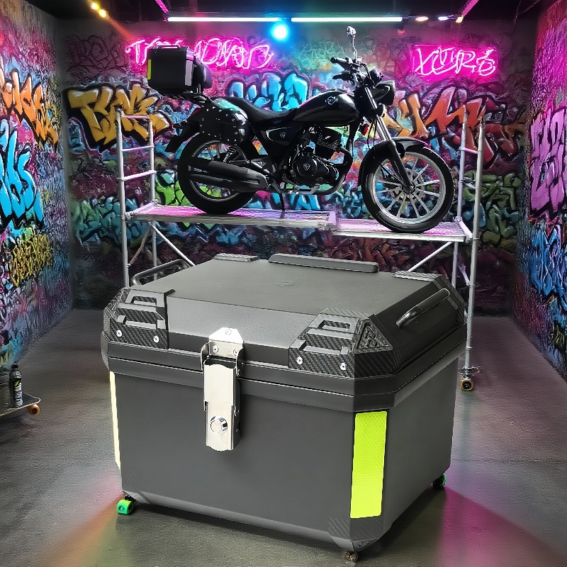 Maletero de motocicleta de gran capacidad de 65L en 3 colores, maleta trasera para motocicleta, baúl de viaje con cerradura de seguridad para almacenamiento de casco y equipaje, material de aleación de aluminio, almacenamiento para casco, caja de almacena