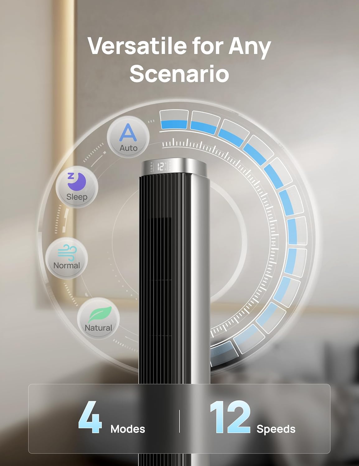 Dreo 42'' Pilot Pro Tower Fan with Remote, 25 DB Quiet DC Portable Bladeless Fan, 90° Oscillating,12H Timer, 9 Speeds,4 Modes, LED Display with Touch Control, Floor Fans for Bedroom Home Office