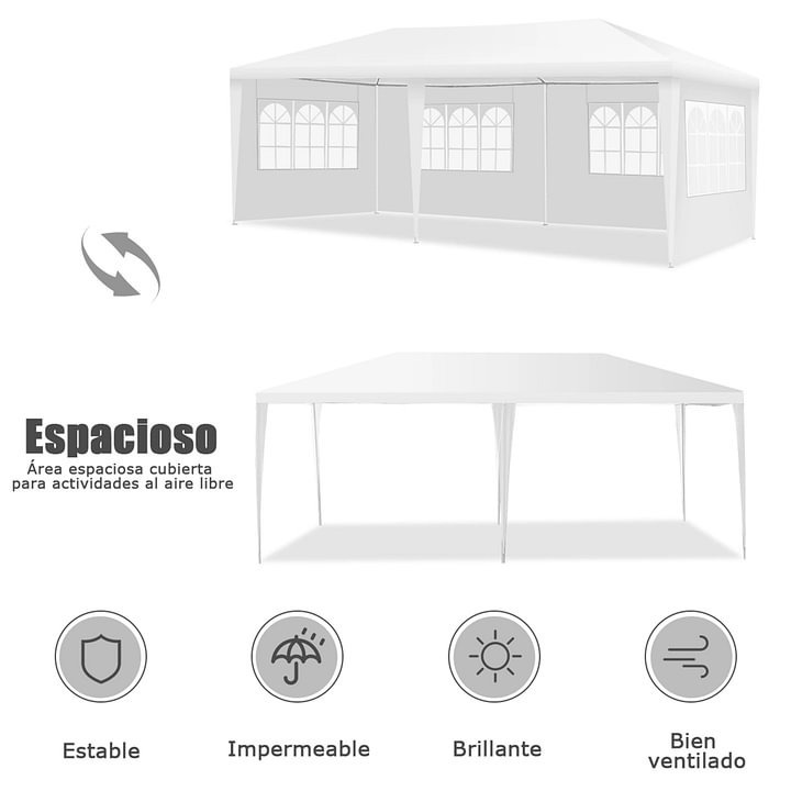 Costway Carpa de Exterior Entoldado para Bodas Portátil con 4 Paredes Removibles Glorieta para Eventos Refugio Patio Blanco 6 x 3 x 2,5 m Costway Modern