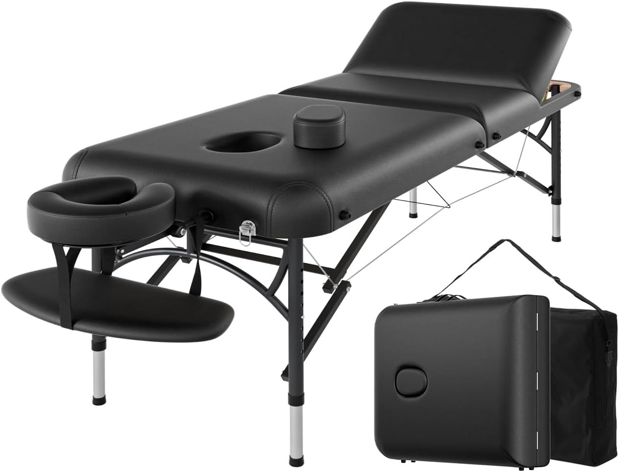 CLORIS - Mesa de masaje profesional de 84 pulgadas, portátil, 2 plegables, ligera, para spa, cama de tatuaje, altura ajustable con bolsa de transporte y pierna de aluminio que soporta hasta 1000