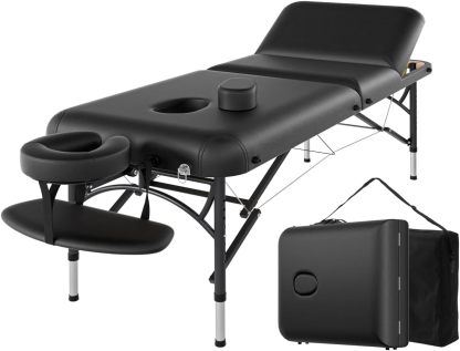 CLORIS - Mesa de masaje profesional de 84 pulgadas, portátil, 2 plegables, ligera, para spa, cama de tatuaje, altura ajustable con bolsa de transporte y pierna de aluminio que soporta hasta 1000