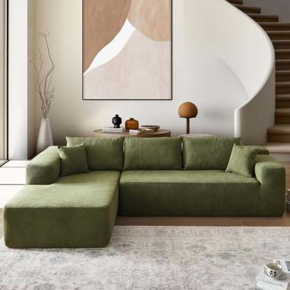 【2 Packages Shipping】Ovios 104" Plush Corduroy Cloud Velvet Modular Couch with Chaise, No Assembly Required - L-Shaped Sectional Sofa Set with Flexible Configuration - 104"W x 67.7"D x 30"H, 3 Seater
