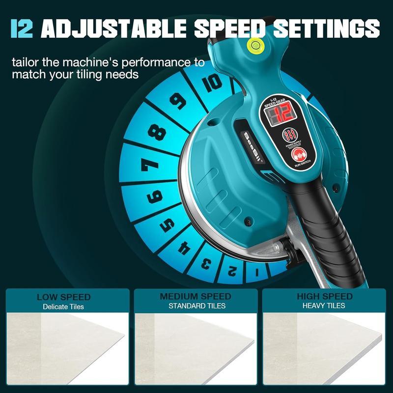 KP-160B Tile Vibration Tool, Cordless Tile Vibration Leveling Machine with 2×2000mAh Batteries, 160mm Large Suction Strong Grip.