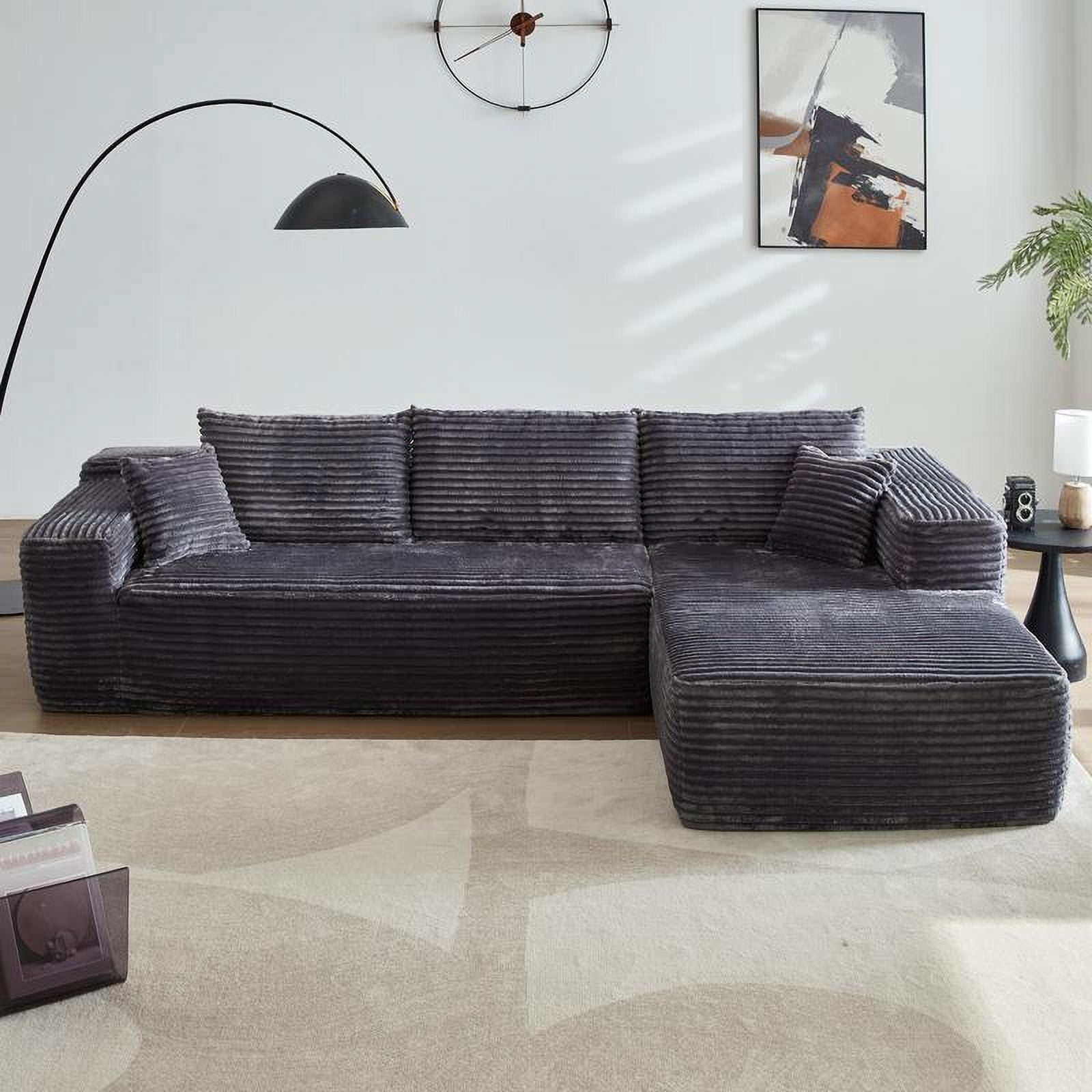 【2 Packages Shipping】Ovios 104" Plush Corduroy Cloud Velvet Modular Couch with Chaise, No Assembly Required - L-Shaped Sectional Sofa Set with Flexible Configuration - 104"W x 67.7"D x 30"H, 3 Seater