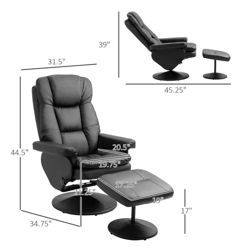 Homcom Sillón Reclinable Giratorio Con Otomana Piel Sintétic