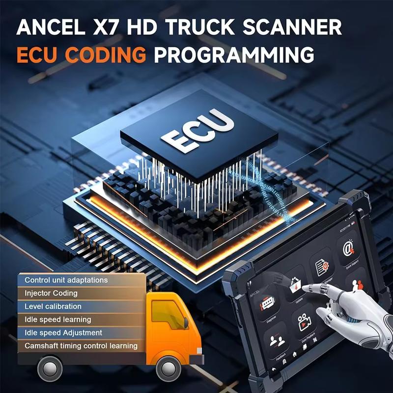 10'' Heavy Duty Truck Scanner Bidirectional Diesel Tool with DPF, ECU Coding, 40+ Resets for Cummins, Detroit, Caterpillar, Volvo, Paccar