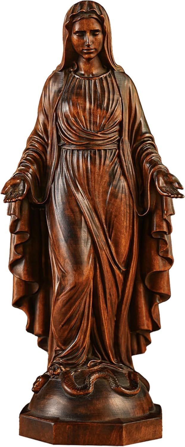 BGCOPPER - Estatua de madera de Virgen María, adorno de figura virgen católica, regalo religioso para decoración del hogar, Navidad, 8.6 pulgadas