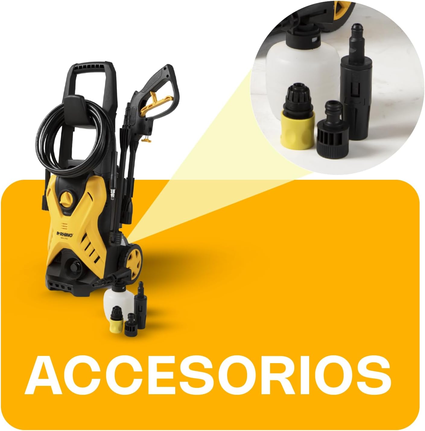 RHINO, Hidrolavadora Eléctrica de Alta Presión 1700 PSI con Potencia de 1,500 W. Cuenta con Ahorro de Agua, Diseño Fácil de Transportar, HIDRA-1700
