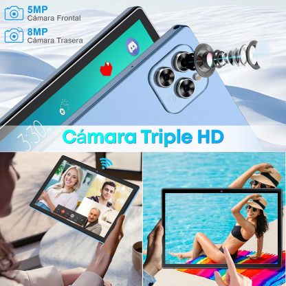 Tablet Android 14, 10.1 Pulgadas Tablets de 8 CPU, 16GB RAM 512GB ROM, 1280x800 HD, Tableta con Cámara Dual 8MP + 5MP, 8000mAh con 2 Protector Pantalla, Teclado, Funda, Mouse Inalámbrico, Lápiz (Azul)