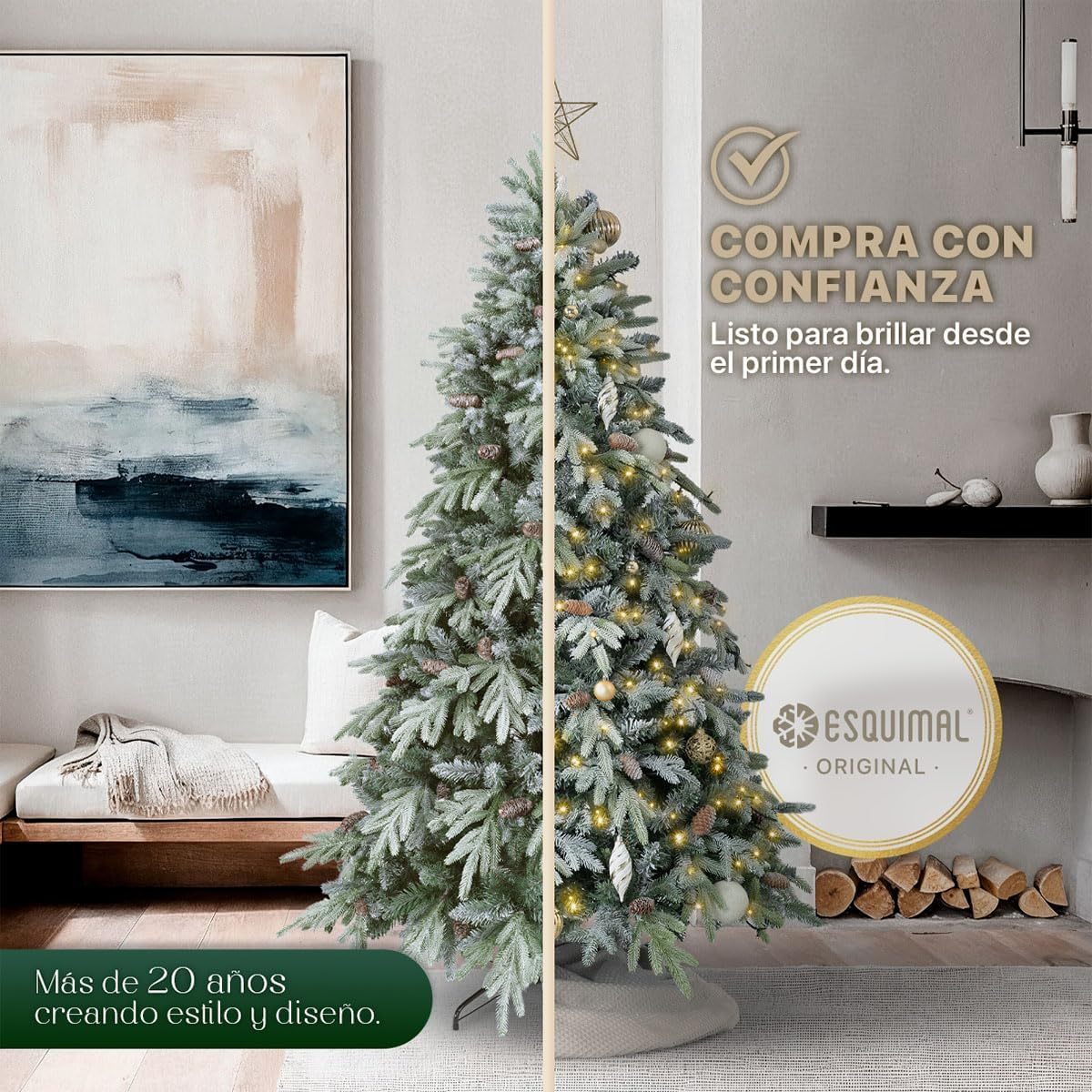 ESQUIMAL Árbol de Navidad Escarchado Follaje Mixto, Pino Navideño con Nieve Artificial (Verde Puntas Nevadas, 1.80 m)