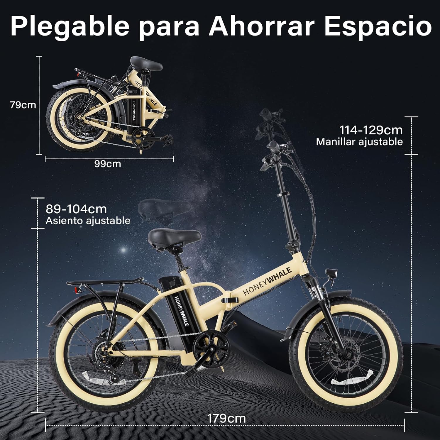 HONEYWHALE F6 Bicicleta Eléctrica Plegable para Adultos, Bicicleta de montaña de 7 velocidades, Máxima del Motor 790W, Velocidad Máxima 40KM/H, Batería Extraíble (48V, 10.4AH), Autonomía 45KM