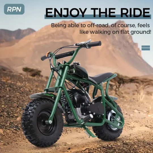 50CC 2-Tiempos Mini Dirt Bike, Motocicleta todoterreno a gasolina, Hasta 20 MPH, Cuenta con frenos de disco, asiento acolchado suave, paseos suaves y aprobación de la EPA, Soporta hasta 165 libras.
