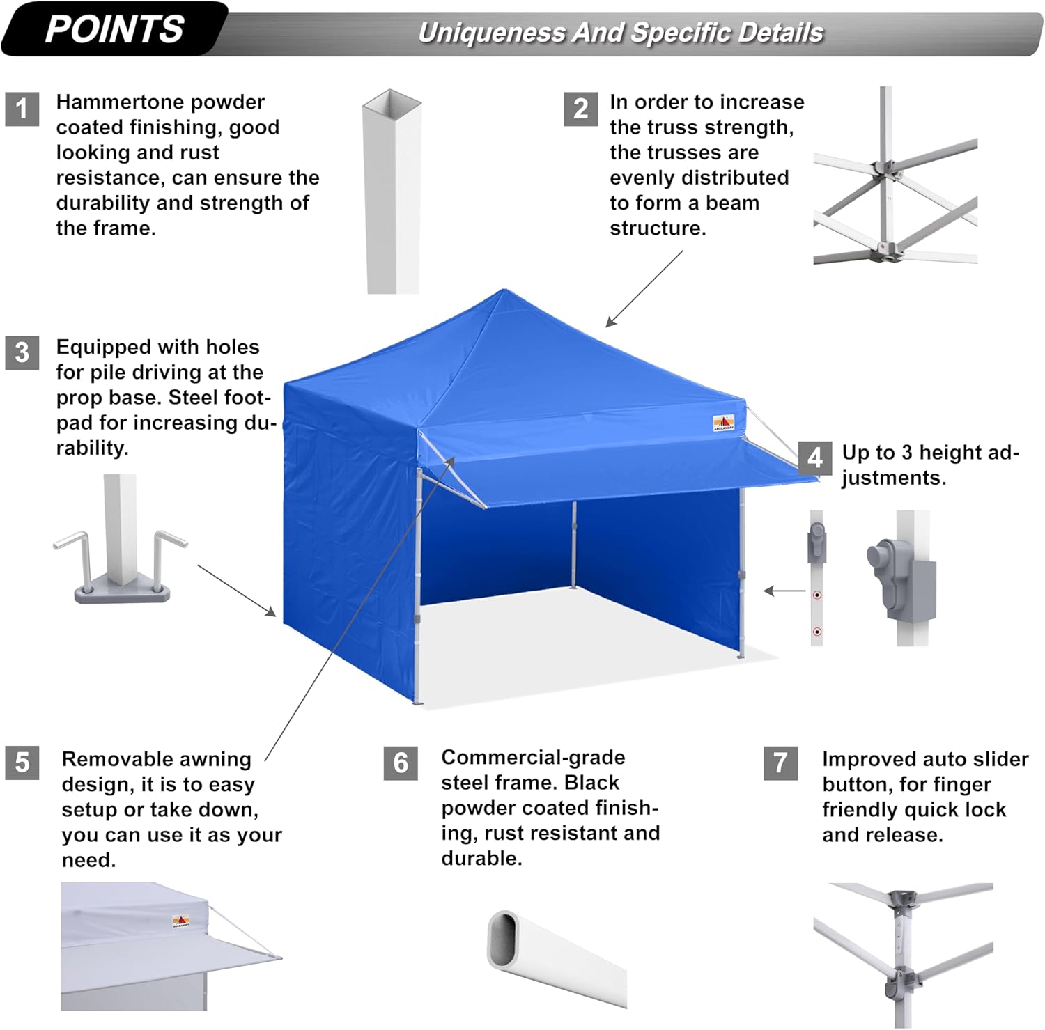 ABCCANOPY Kingkong-Series - Juego de Dosel instantáneo Comercial de 10 x 10 pies (Incluye Bolsa de Transporte de 30 Colores), Azul (Sky Blue)