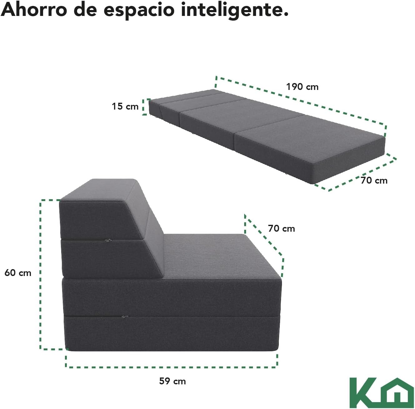 Kingshouse | Sofá Cama Matrimonial Plegable - Sillón Multifuncional y Convertible 2 en 1 - Relleno de Espuma de Alta Densidad - Funda Desmontable - Soporte Ergonómico y Suavidad Hogar, Sala, Recámara
