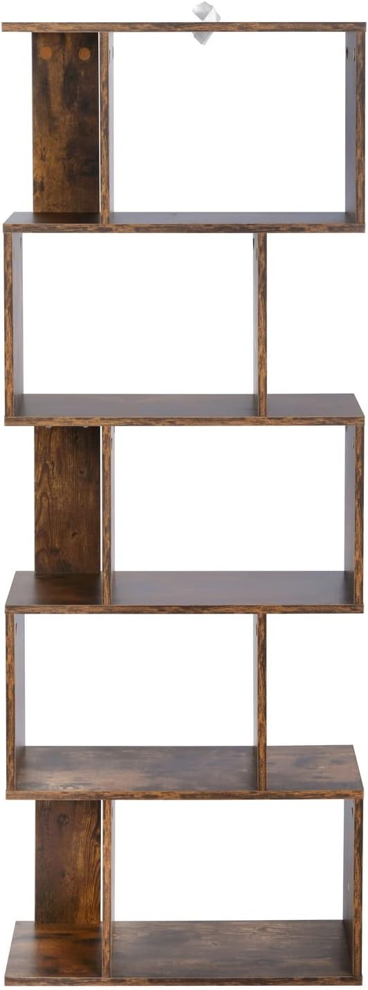 FurnitureR Estantería de Pie de 5 Niveles Estantería con Forma de S Estantería de Almacenamiento Estantería Vintage Marrón Estantería Geométrica Oficina en El Hogar