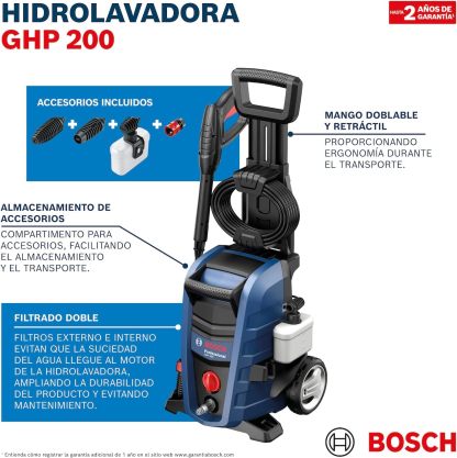 Bosch Hidrolavadora GHP 200 2000 PSI 127V con Manguera 6 MTS