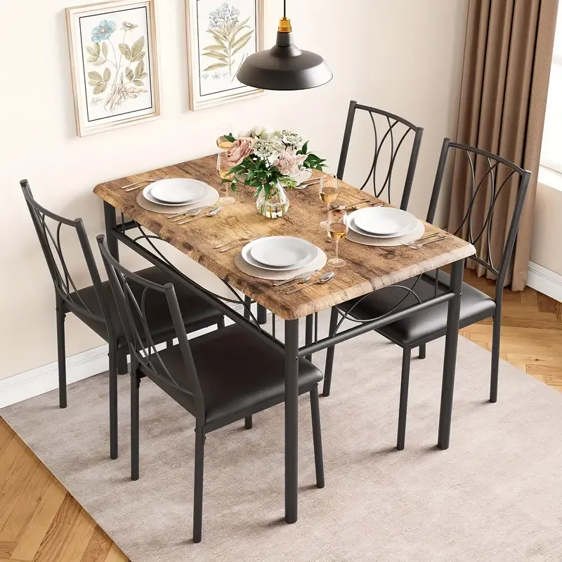 Juego de mesa de comedor para 4 personas, juego de mesa y sillas de comedor de cocina de 5 piezas, juego de muebles de mesa de comedor, adecuado para apartamentos de cocina