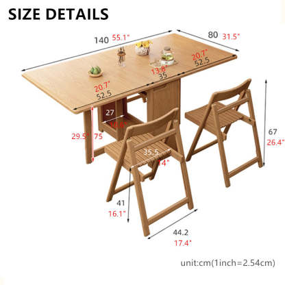 Gabinete de cocina con mesa de comedor de doble hoja abatible y 4 sillas plegables