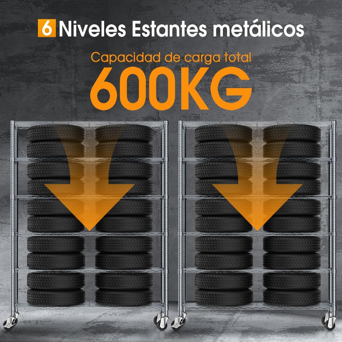 MXLENOBLE Estante de 5 repisas, Estantería de Almacenamiento Ajustable de estantes, Resistente en Ruedas de 4 Pulgadas, Estante Organizador de Metal, Cromado (IC085-B)