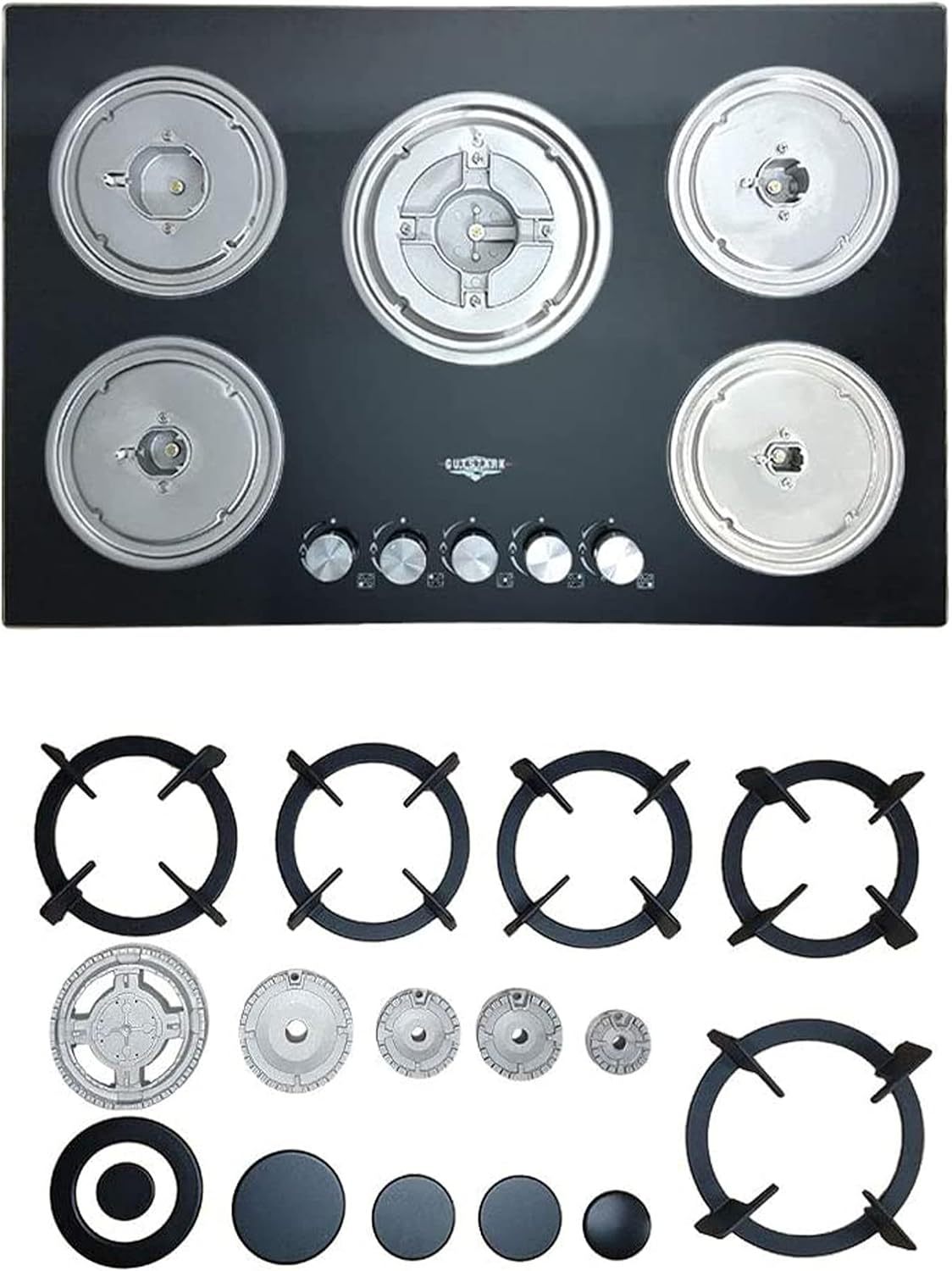 Gutstark Parrilla de Gas Empotrable 5 Quemadores De Gas Cristal Templado Empotrable Grueso Estufas Empotrables Hogar Cocina Gas Natural o Gas LP Estufa de Mesa Parrillas