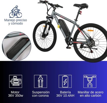 Bluelander Bicicleta Eléctrica para Adultos, Bicicleta Electrica Rodada 26, Velocidad Máxima de 32 km/h, 7 Velocidades, Potencia del Motor de 36 V/350 W, Pantalla, Frenos de Disco