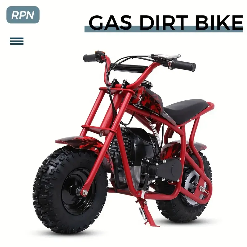 50CC 2-Tiempos Mini Dirt Bike, Motocicleta todoterreno a gasolina, Hasta 20 MPH, Cuenta con frenos de disco, asiento acolchado suave, paseos suaves y aprobación de la EPA, Soporta hasta 165 libras.