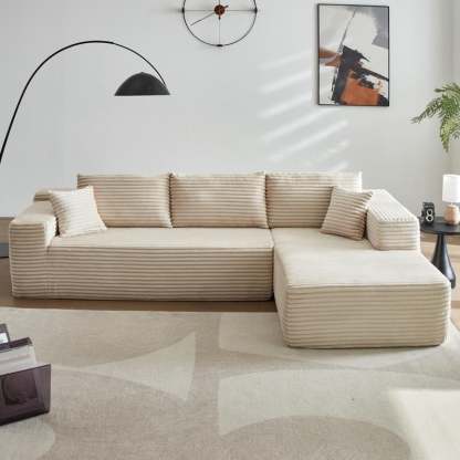 【2 Packages Shipping】Ovios 104" Plush Corduroy Cloud Velvet Modular Couch with Chaise, No Assembly Required - L-Shaped Sectional Sofa Set with Flexible Configuration - 104"W x 67.7"D x 30"H, 3 Seater