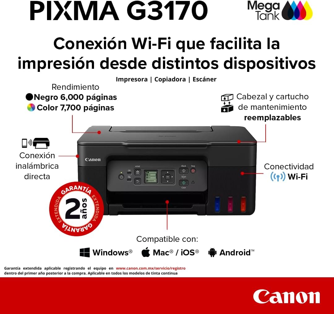 Canon Impresora Multifuncional Inalámbrica MegaTank G4170