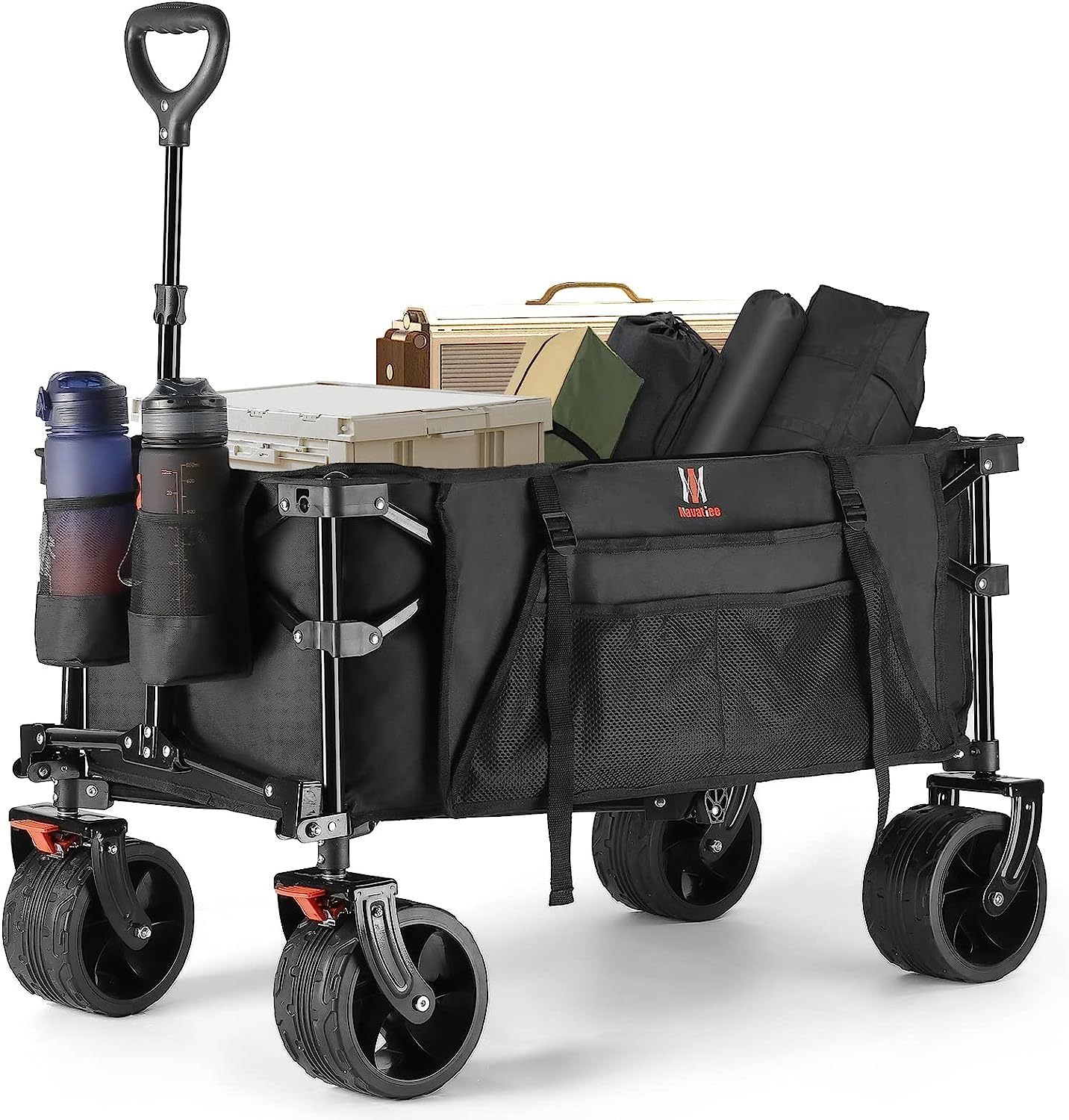 Navatiee Collapsible Folding Wagon, Beach Wagon Cart Heavy Duty Foldab