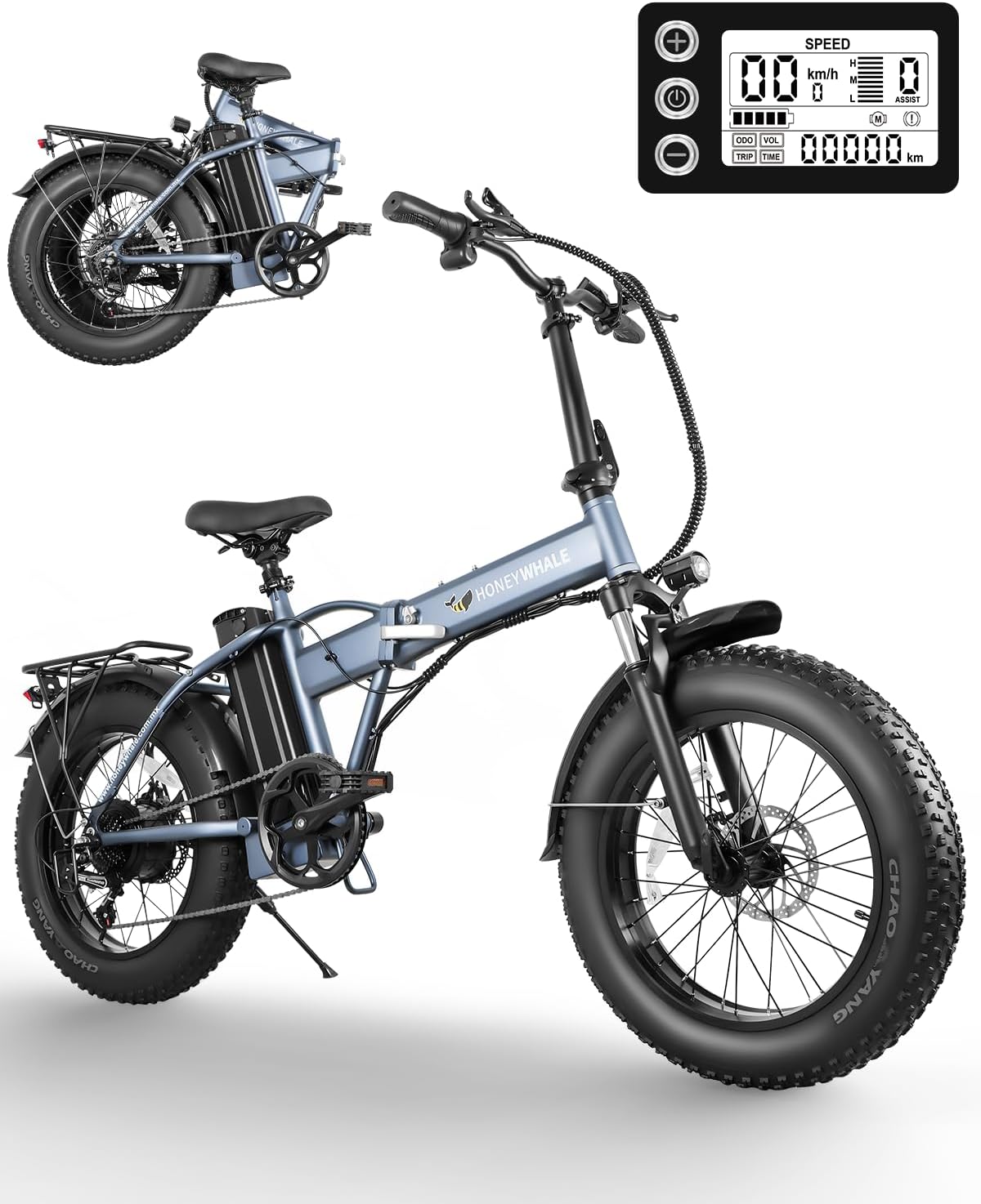 HONEYWHALE F6S Bicicleta Eléctrica Plegable para Adultos, Bicicleta de montaña de 7 Velocidades, Motor 900W-Max, Velocidad Máxima 45KM/H, Autonomía 50KM, Batería Extraíble (54.6V, 10.4AH)