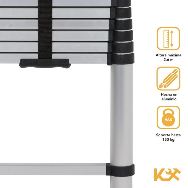 Escalera Telescópica De Aluminio Plegable 2.6 M 9 Escalones. Kingsman KMET26