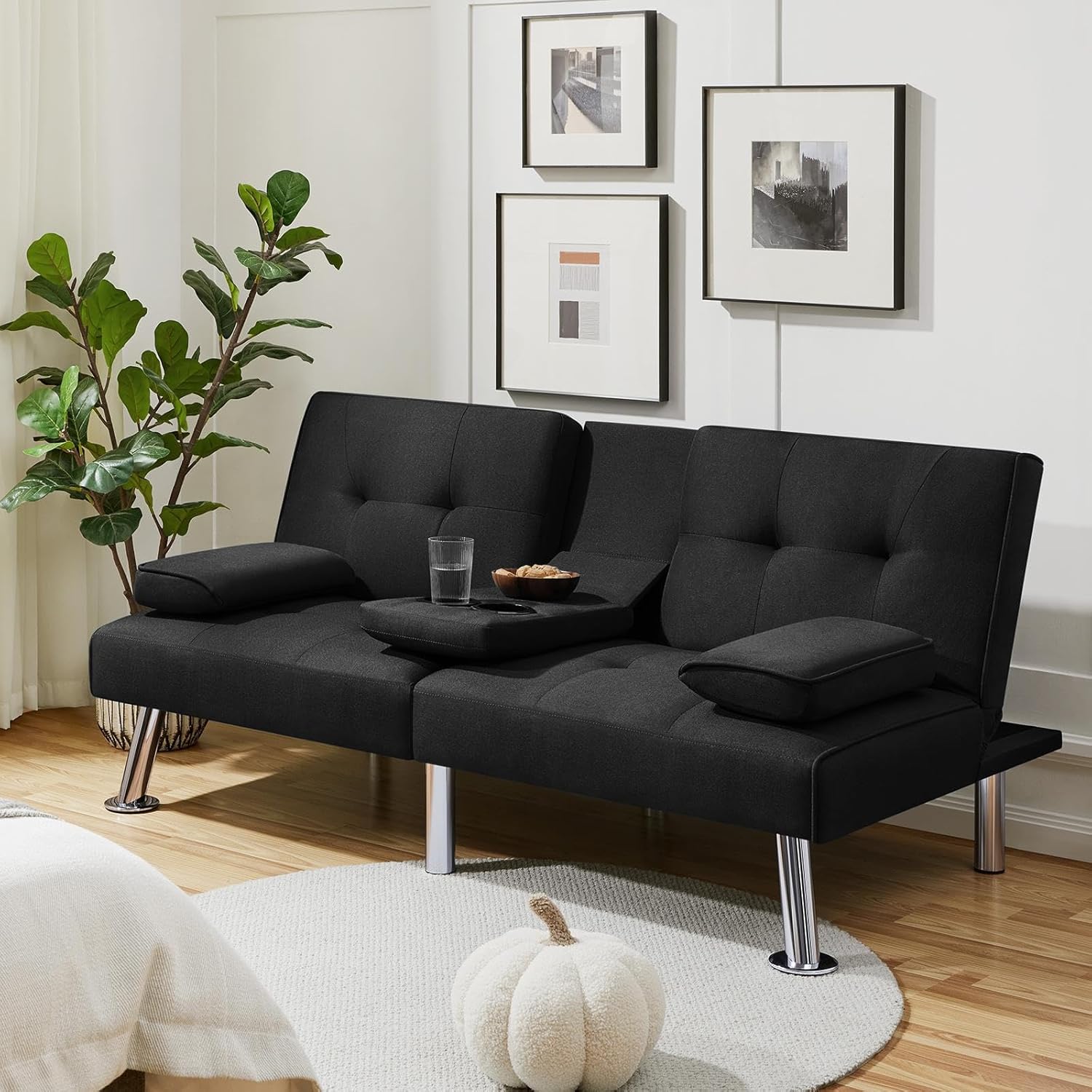 Yaheetech - Sofá Cama Convertible Ajustable, Moderno sillón reclinable de Piel sintético para el hogar, sofá Cama Plegable, Cama de Invitados, reposabrazos extraíbles, portavasos 3 ángulos, Capacidad