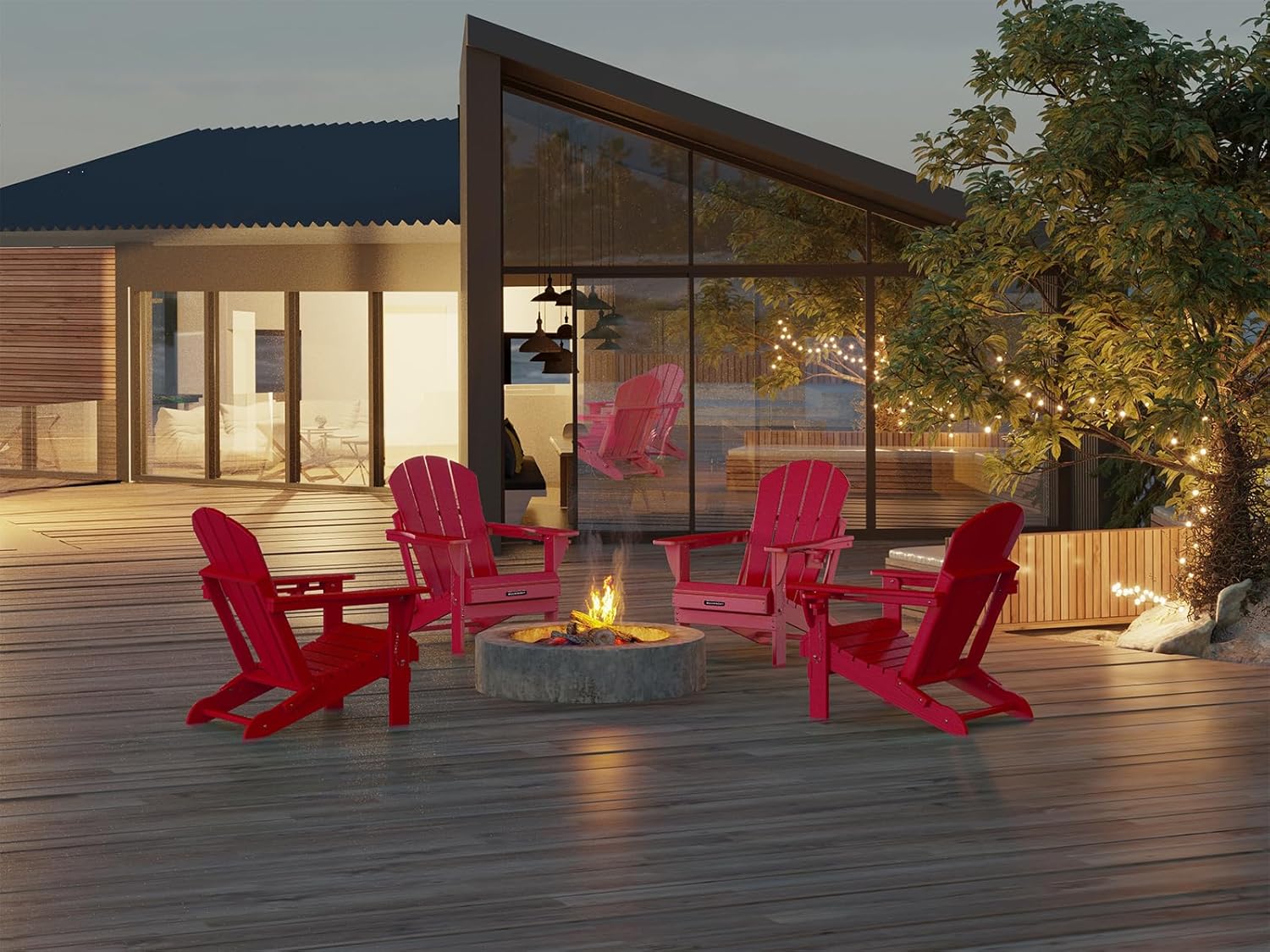 MUCHENGHY Sillas plegables Adirondack, sillas de patio, sillas para hogueras, sillas de exterior, sillas Adirondack de plástico, sillas de césped resistentes a la intemperie con portavasos para terraza, patio trasero, jardín (negro)