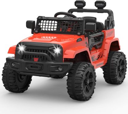 Hetoy Ride on Truck Car 12V Kids Electric Vehicles with Remote Control Spring Suspension, LED Lights, Bluetooth, 2 Speeds