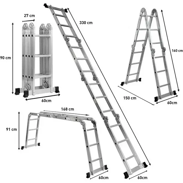 Escalera Bluelander 3.3 Metros, Escalera Multiposiciones, Plegable, 12 Peldaños, Antideslizante