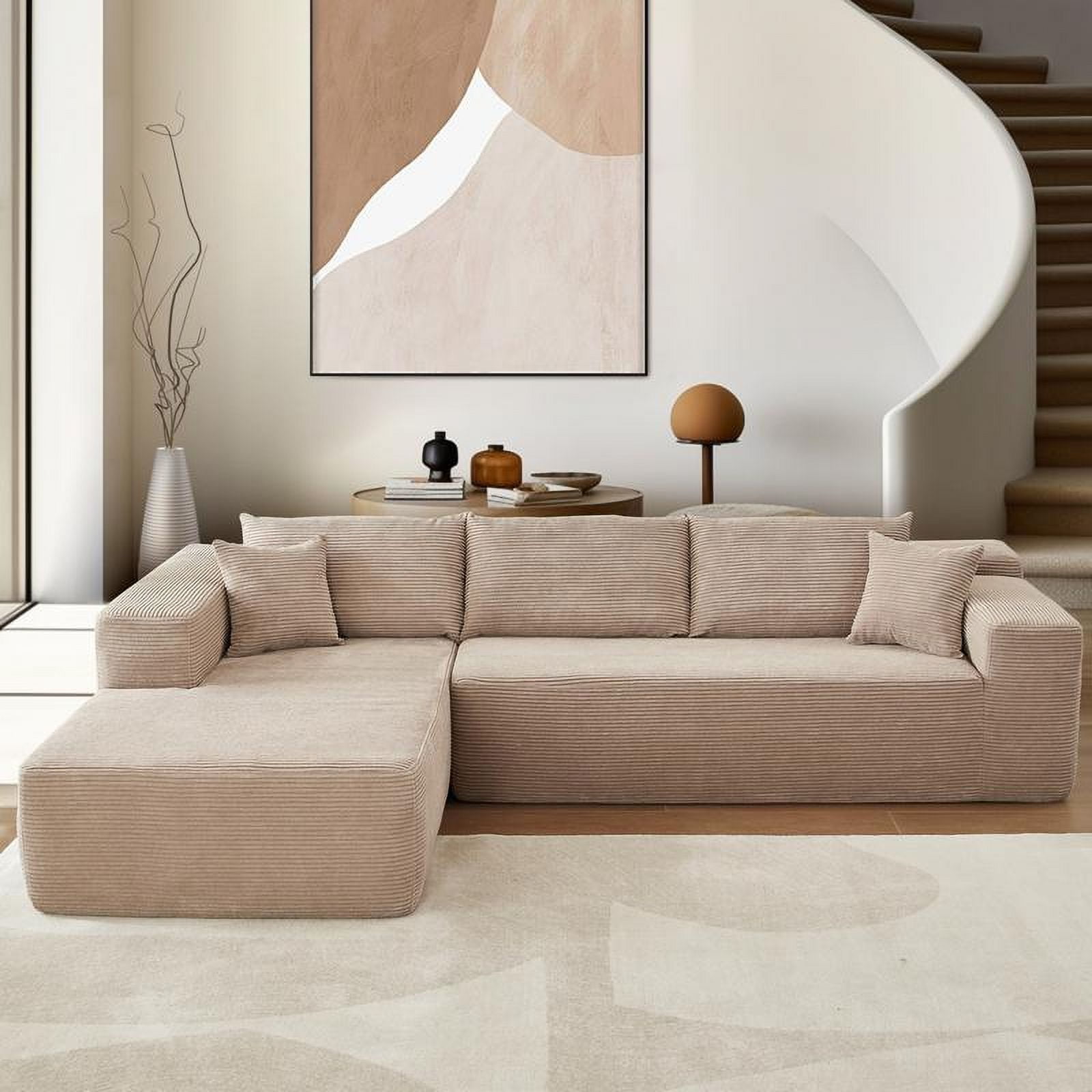 【2 Packages Shipping】Ovios 104" Plush Corduroy Cloud Velvet Modular Couch with Chaise, No Assembly Required - L-Shaped Sectional Sofa Set with Flexible Configuration - 104"W x 67.7"D x 30"H, 3 Seater