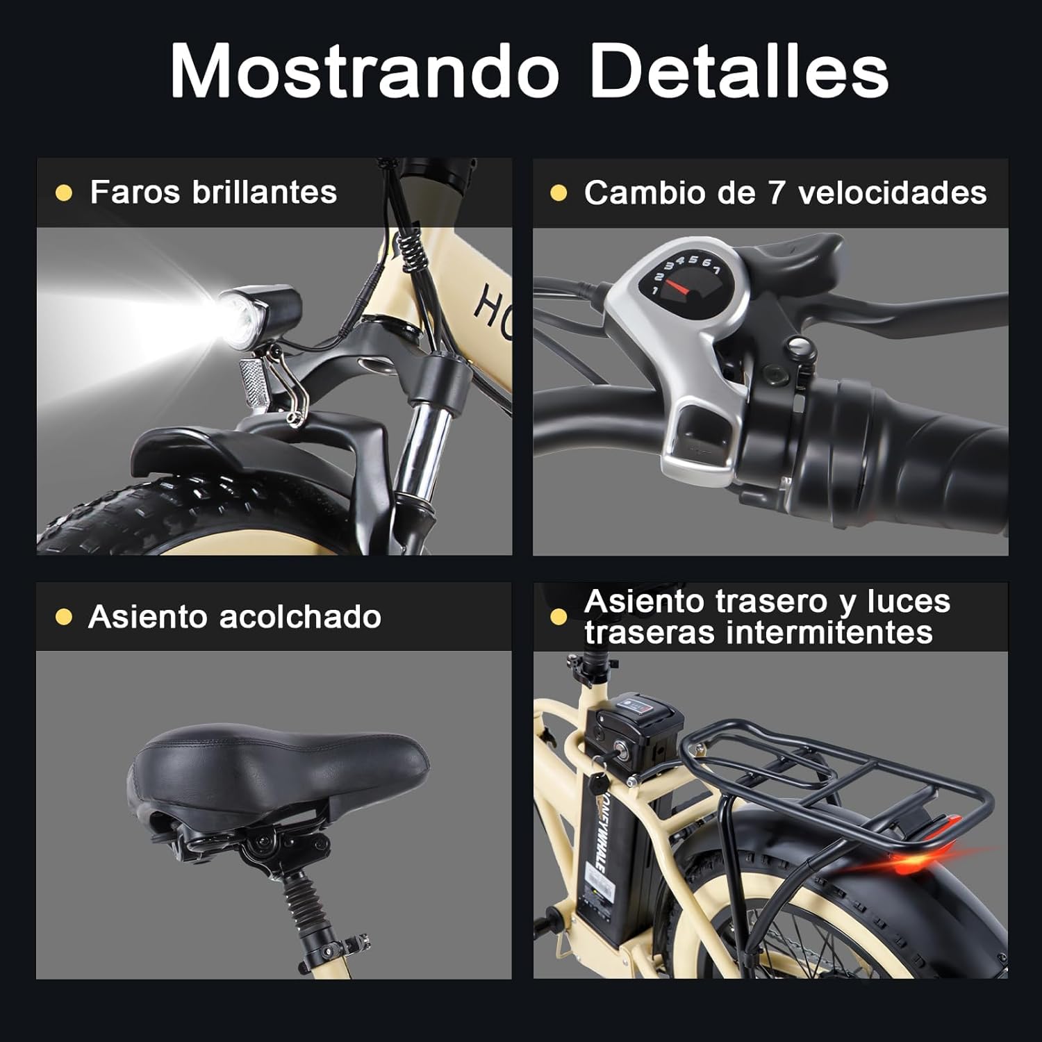 HONEYWHALE F6 Bicicleta Eléctrica Plegable para Adultos, Bicicleta de montaña de 7 velocidades, Máxima del Motor 790W, Velocidad Máxima 40KM/H, Batería Extraíble (48V, 10.4AH), Autonomía 45KM