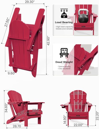 MUCHENGHY Sillas plegables Adirondack, sillas de patio, sillas para hogueras, sillas de exterior, sillas Adirondack de plástico, sillas de césped resistentes a la intemperie con portavasos para terraza, patio trasero, jardín (negro)