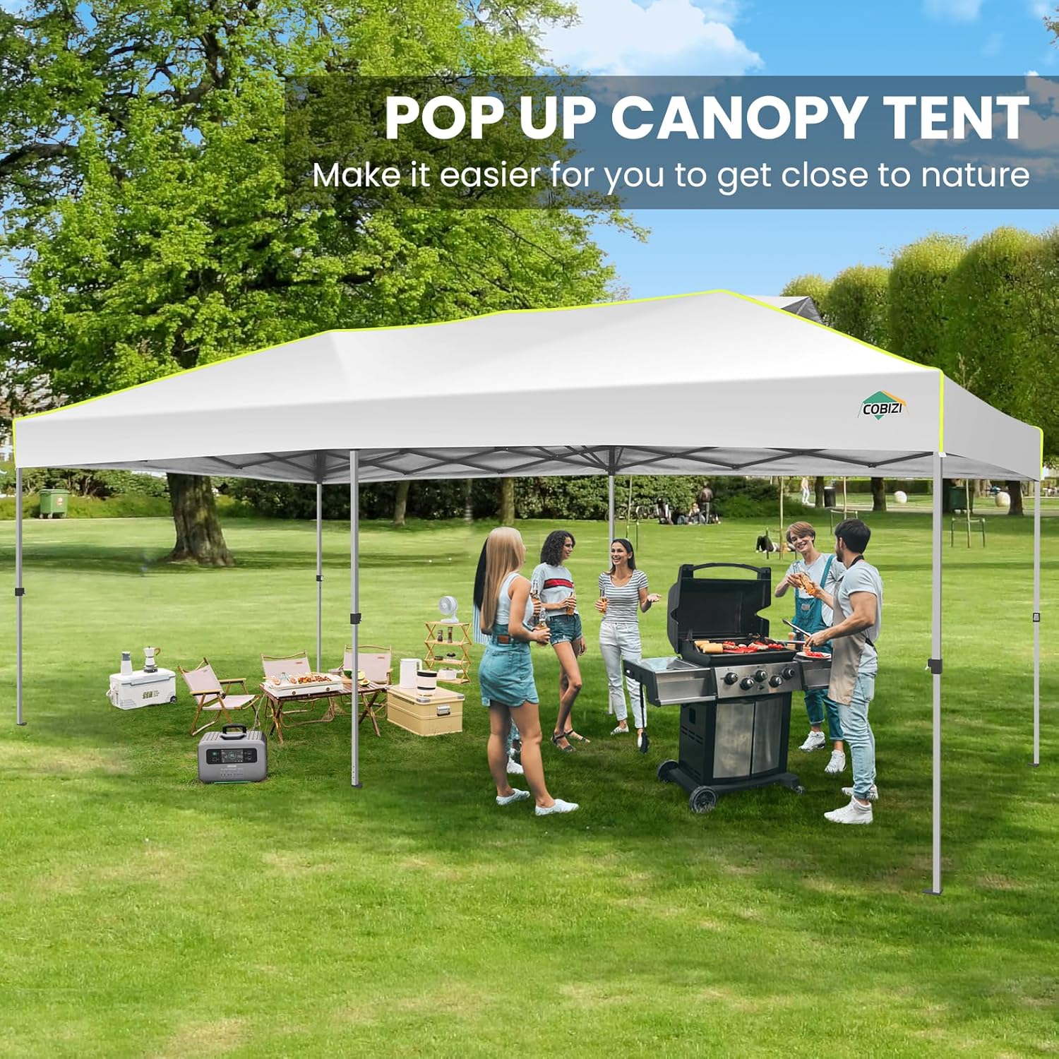 COBIZI - Tienda de campaña desplegable de 10 x 20 Pulgadas, Tienda de campaña instantánea Comercial para Bodas, Fiestas con 3 Altura Ajustable, toldo Ez Up para Exteriores, Impermeable, UPF50+ con