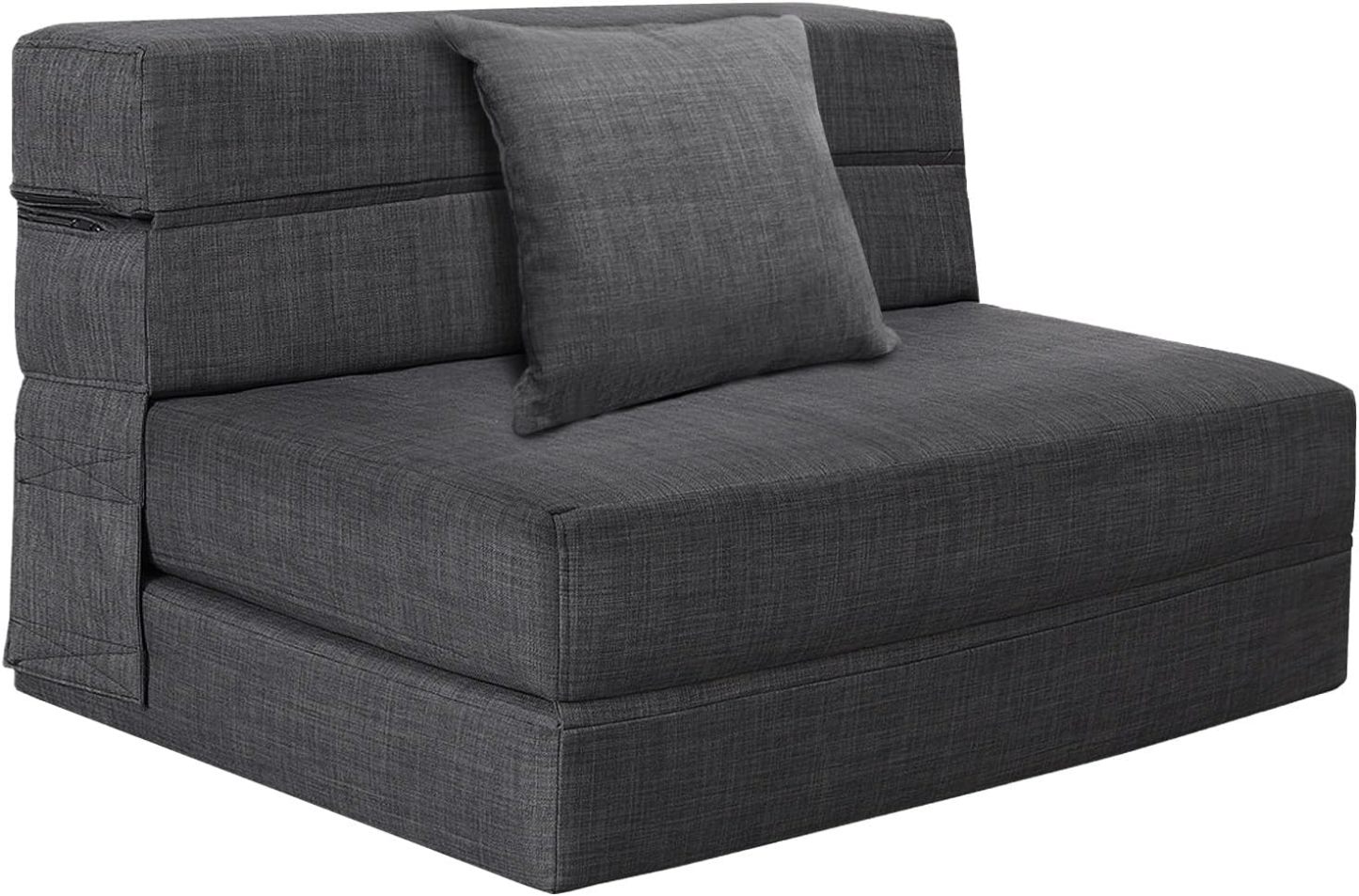 Nigoone - Sofá plegable tamaño Queen de espuma viscoelástica con 2 almohadas, sillón perezoso, triple futón, camas convertibles, funda lavable, gris oscuro