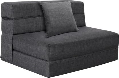 Nigoone - Sofá plegable tamaño Queen de espuma viscoelástica con 2 almohadas, sillón perezoso, triple futón, camas convertibles, funda lavable, gris oscuro