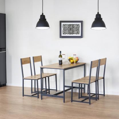 Juego de Comedor Industrial de Madera y Metal | Mesa con Sillas o Bancas | Set para 2 o 4 Personas (4 Sillas - Set para 4 Personas)