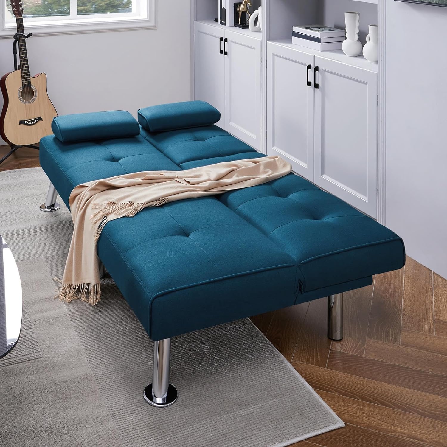 Yaheetech - Sofá Cama Convertible Ajustable, Moderno sillón reclinable de Piel sintético para el hogar, sofá Cama Plegable, Cama de Invitados, reposabrazos extraíbles, portavasos 3 ángulos, Capacidad