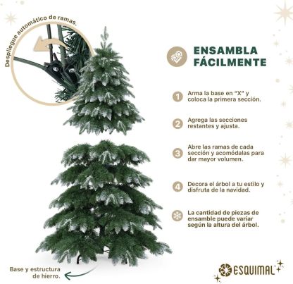 ESQUIMAL Árbol de Navidad Escarchado Follaje Mixto, Pino Navideño con Nieve Artificial (Verde Puntas Nevadas, 1.80 m)
