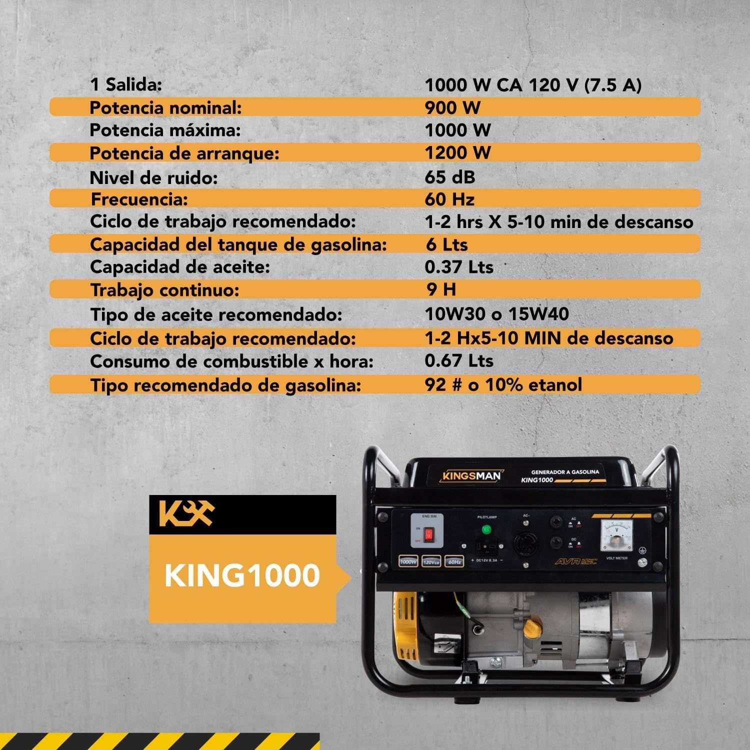 KINGSMAN | Generador de corriente eléctrica a gasolina - planta de luz portátil- estación de energía - 110 V de 2.0 A y potencia de 900 W- 60 Hertz - tanque de combustible 4.2 L