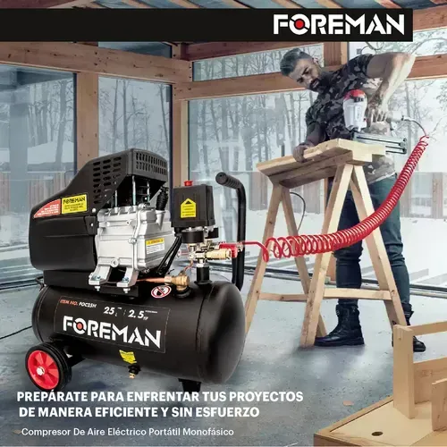 Compresor De Aire Eléctrico Portátil 25L 2.5hp Foreman FO25L