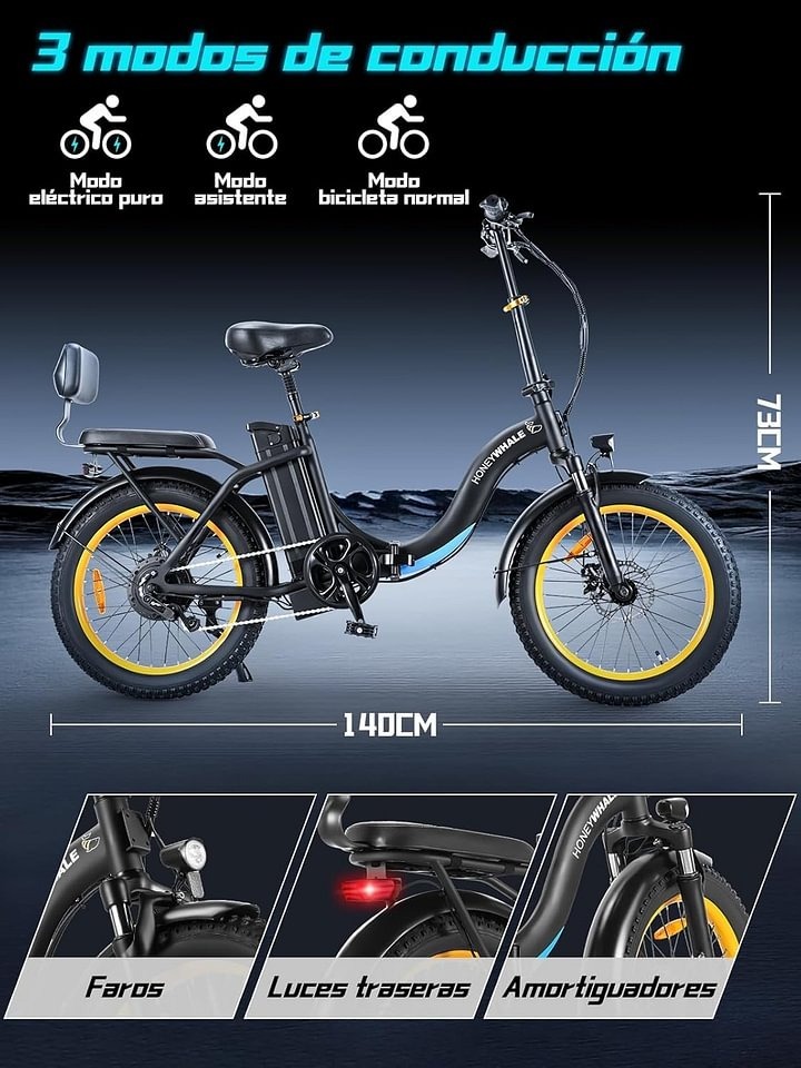 HONEYWHALE BW02 Bicicleta Electrica Plegable para Adultos, Potencia Máxima del Motor 790W, Velocidad Máxima 40KM/H, Autonomía 40-45KM, Batería (48V, 10.4AH), Scooter de Movilidad