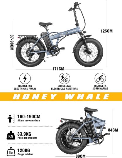 HONEYWHALE F6S Bicicleta Eléctrica Plegable para Adultos, Bicicleta de montaña de 7 Velocidades, Motor 900W-Max, Velocidad Máxima 45KM/H, Autonomía 50KM, Batería Extraíble (54.6V, 10.4AH)