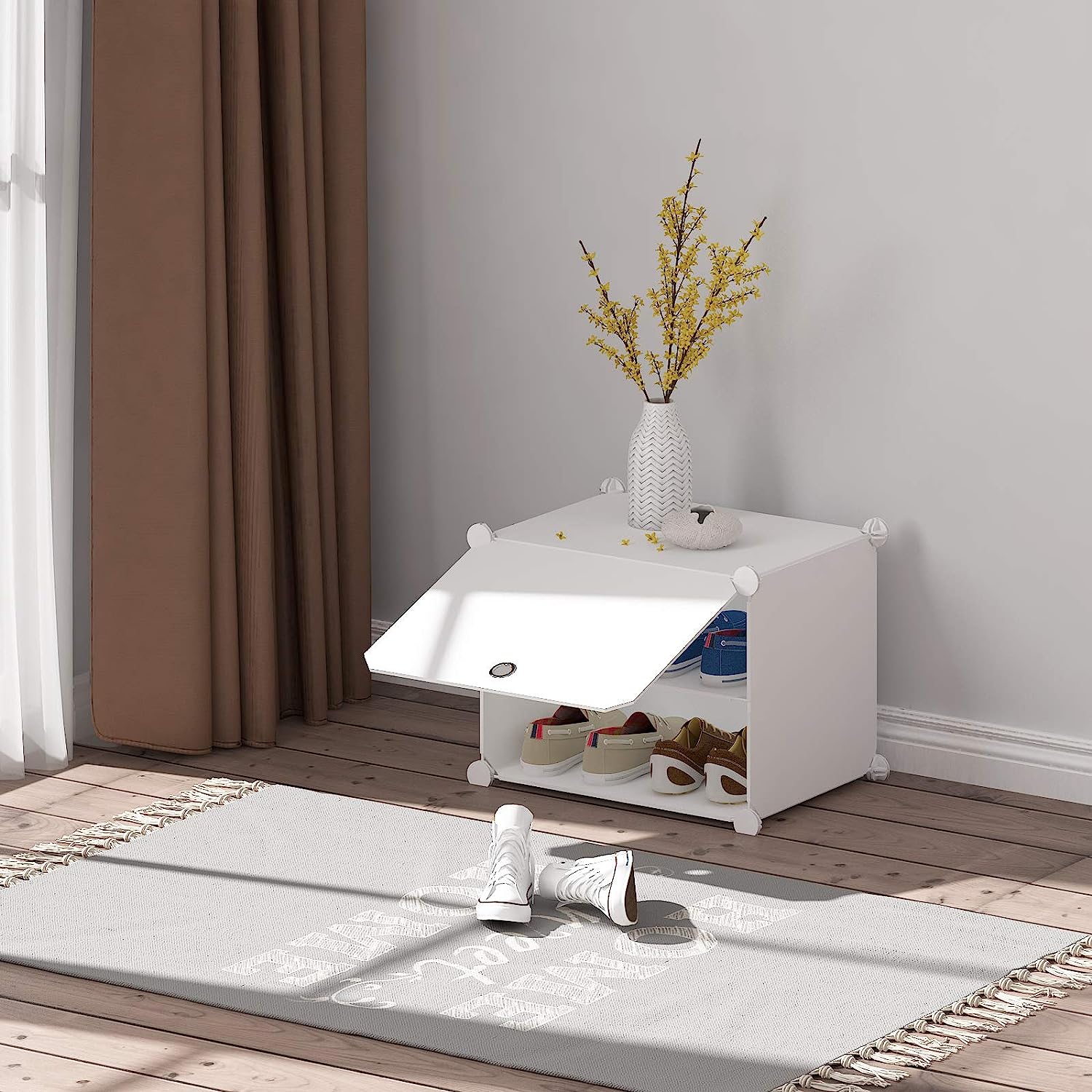 HOMIDEC - clóset de almacenamiento de zapatos, 48 pares de zapateros de 3 por 8 niveles, organizador de zapatos para ahorrar espacio, para clóset, pasillo, sala de estar, recámara, cochera (blanco)