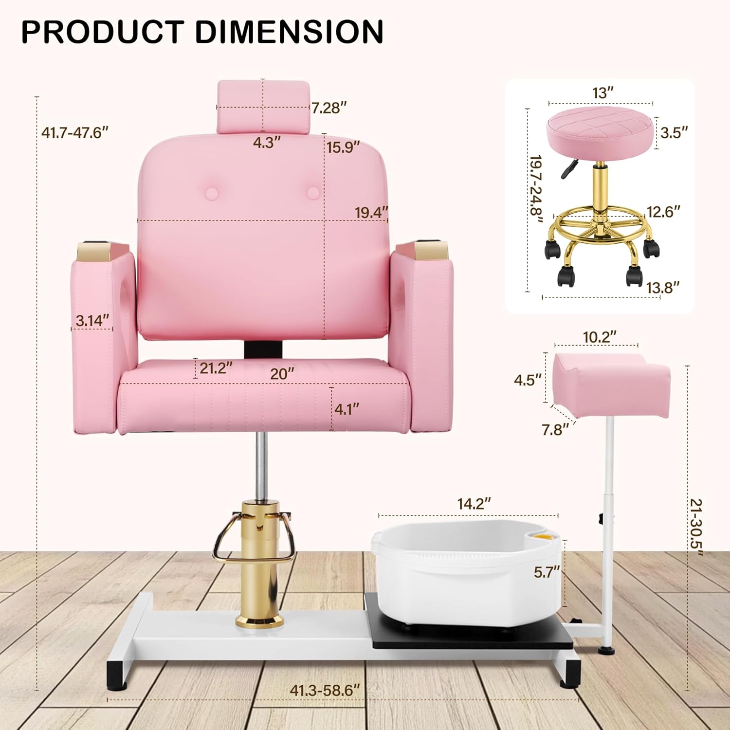 Hicomony - Silla de pedicura de spa rosa sin fontanería para tecnología de uñas, taburete de pedicura rodante, rotación de 360 °, unidad portátil de estación de pedicura de belleza, spa, sala de estar